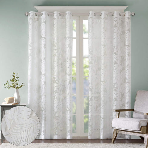 Madison Park Semi Sheer Single Curtain Modern Contemporary Botanical Print Out Design, Grommet Top, Window Drape for Living Room, Bedroom and Dorm...