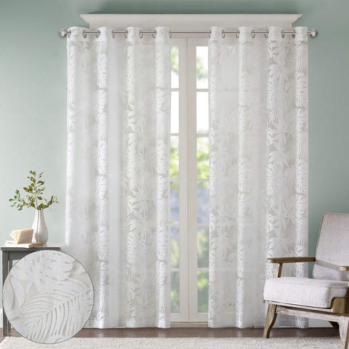 Madison Park Semi Sheer Single Curtain Modern Contemporary Botanical Print Out Design, Grommet Top, Window Drape for Living Room, Bedroom and Dorm...