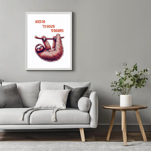 Posterizer 1 pcs-hold on to your dreams-cute sloth-Kids Room Art-Motivational & Inspirational Art-decor for nursery toddlers kids room- UNFRAMED W...