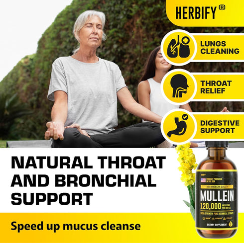 HERBIFY Mullein Drops - Lung Cleanse - Leaf Extract - Powerful Mullein for Immune Support,Detox & Respiratory Support - Made in USA - Lung Cleanse...