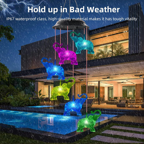 Elephant Waterproof LED Solar Powered Memorial Wind Chimes with Lights, Housewarming Gifts for Garden Outdoor Patio Yard Lawn Decor...