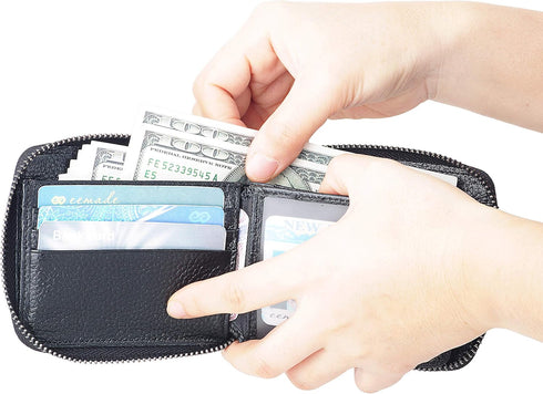 EE Men's Leather Zipper Wallet RFID Blocking Zip Around Wallet Bifold Multi Card Holder Purse black2...