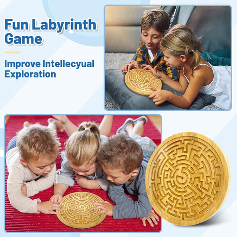 Wooden Labyrinth Board Game, Round Marble Ball Maze Puzzle Balance Board, Busy Toddler Maze Puzzle Logic Game Toy Personalized Gift for Kids, Teen...