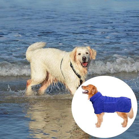 Geyecete Dog Bathrobe Towel Dog Drying Coat-Dry Fast Dog Bag-Pineapple grid Fast Drying Super Absorbent Pet Dog Cat Bath Robe Towel-Blue-M...