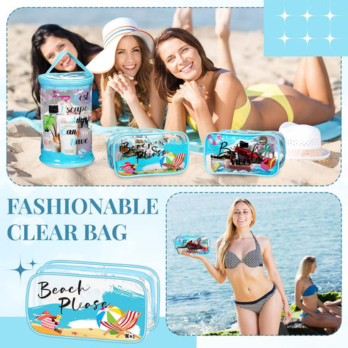 3 Pcs Clear Beach Lotion Cosmetic Bags Waterproof Makeup Pouches Blue PVC Toiletry Bags Travel Zipper Pouches Plastic Seaside Bags Organizer for G...