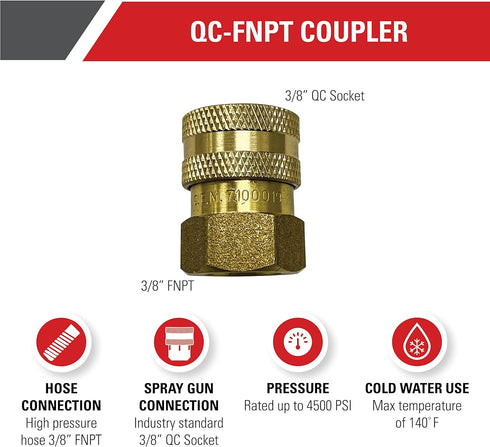 Simpson Cleaning 7100019 Replacement QC Socket for Pressure Washer Hoses Up to 4500 PSI, Brass, 3/8-Inch FNPT, Gold...