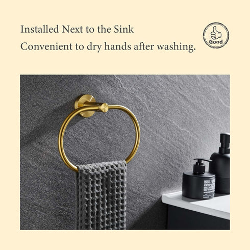 Towel Ring Brushed Gold, Suyar SUS304 Stainless Steel Towel Holder, Hand Towel Rack for Bathroom, Wall Mounted...