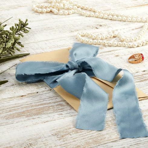 Dusty Blue Silk Ribbon, Satin Chiffon Frayed Fabric Ribbons for Gift Wrapping Crafts Flower Bouquets Wedding Invitation Decor Baby Shower 1-1/2 in...