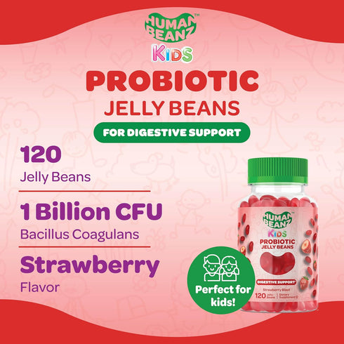Probiotic Jelly Bean Gummies for Kids, Probiotic Supplements for Digestive Health, Nutritional Vegetarian Supplements, 120 Strawberry Blast Jelly ...