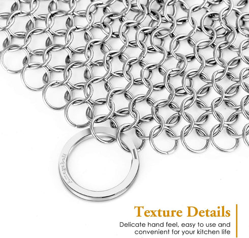 AMAGABELI GARDEN & HOME 10”x10” Round Cast Iron Cleaner 316 Stainless Steel Chainmail Scrubber for Cast Iron Pan Skillet Cleaner for Dishes Cast I...