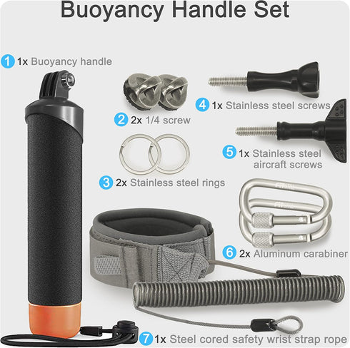 FitStill Waterproof Monopod Floating Hand Grip Snorkeling Selfie Pole Stick +Steel cored Safety Wrist Strap Rope for Go Pro Hero 12/11/10/9/8/7/6/...
