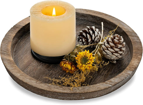 Romadedi Rustic Wooden Tray Candle Holder - Small Wood Decorative Plate Pillar Candle Tray for Farmhouse Kitchen Countertop Bathroom Coffee Table ...
