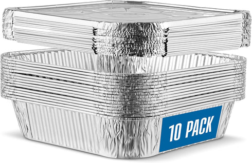 PLASTICPRO 10 Pack 8 Inch Square Aluminum Pans with Lids Disposable Tin Foil Pans Baking Pans Food Storage...