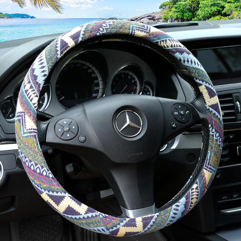Ethnic Style Steering Wheel Cover Universal Fit 1/2-15 1/4 inches, Bohemian Car Steering Wheel Cover for Gril Women, Steering Wheel Protector for ...