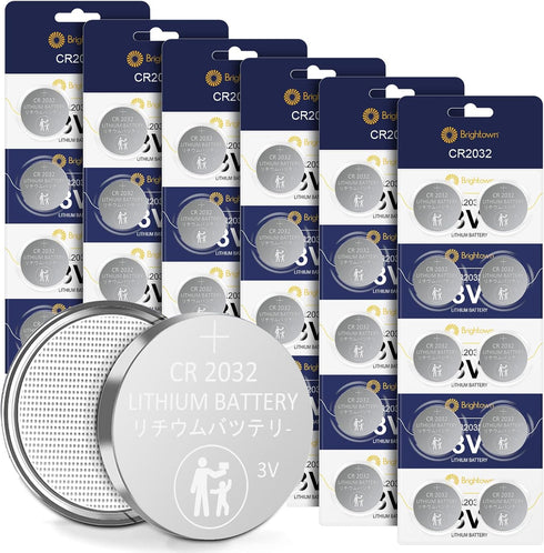 Brightown CR2032 Batteries, 3V Lithium Coin Cell Batteries, CR2032 Button Batteries for Small Electronic Devices, Watches, Key Fobs, Smart Sensors...