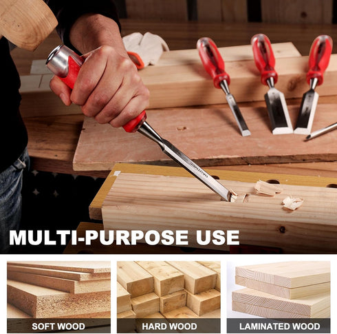 HAUTMEC 3/4" High Impact Wood Chisel for Woodworking, Drop-Forged CRV Steel, Beveled Edge Blade, Ergonomic Handle Wood Chisel for Carpentry,Wood C...