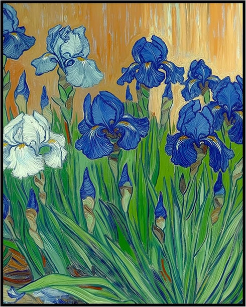Posterizer 1 pcs-vibrant classics inspired-in oil painting style-vibrant blue flowers 2-Floral & Botanical Art-Vintage Art-Gift for Art Lovers- un...