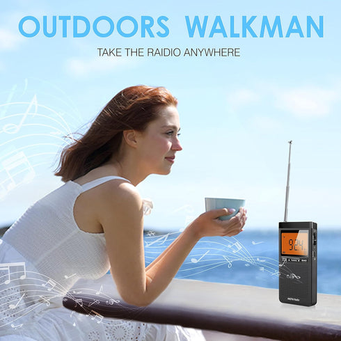 AM FM Portable Radio Personal Radio with Excellent Reception Battery Operated by 2 AAA Batteries with Stero Earphone, Large LCD Screen, Digtail Al...