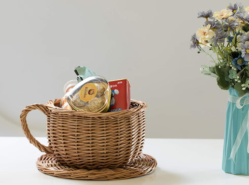 Wicker Saucer Coffee Mug Cup Decorative Gift Basket Desk Organizer...