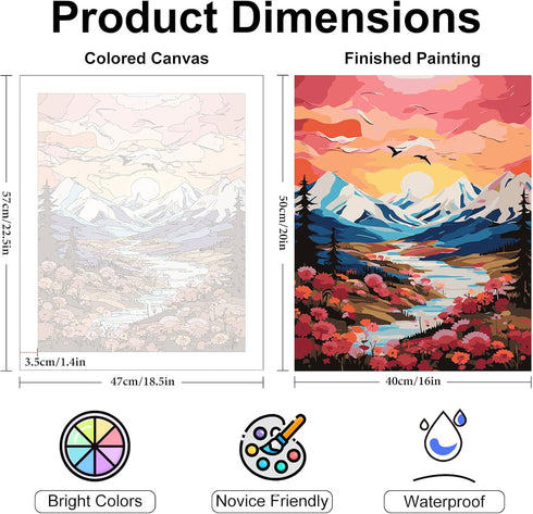 Okarina Paint by Numbers Kit for Adults Beginner Canvas, Sun Mountain Acrylic Adult Paint by Number Kits, Natural Abstract Landscape Flowers Oil N...