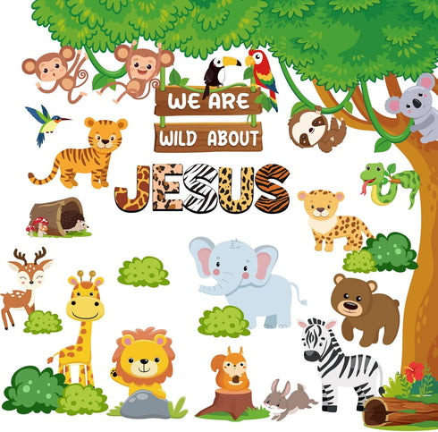 Zonon 41 Pcs Jungle Animals Bulletin Board Decorations Back to School Classroom Wild Animal Cutouts Safari Jungle Animal Cutouts We are Wild About...