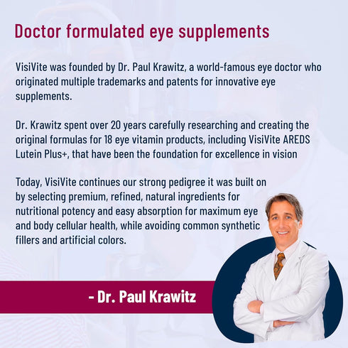 AREDS Lutein Eye Vitamins by VisiVite - Lutein Supplements for Eyes Without Beta-Carotene - Lutein for Eyes - Eye Supplements for Adults - 60 Caps...