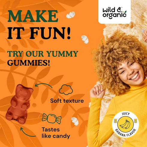 Wild & Organic Lion's Mane Gummies 1000mg - Natural, Vegan Hericium Erinaceus Mushroom Supplement - Brain Health, Focus, Immune, Antioxidant Suppo...