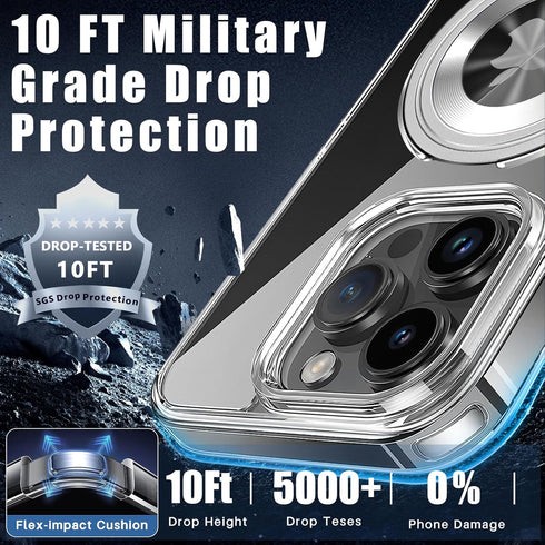 Crystal Clear iPhone 14ProMax Case Magnetic Ring Holder Compatible with MagSafe Invisible Kickstand Shockproof Military Grade Drop Protection Tran...