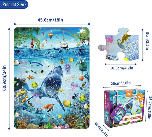 Kids Puzzle for Kids Ages 4-8 Ocean Floor Puzzle/Underwater Shark Pattern Design Puzzle/Raising Children Recognition Promotes Hand-Eye Coordinatio...