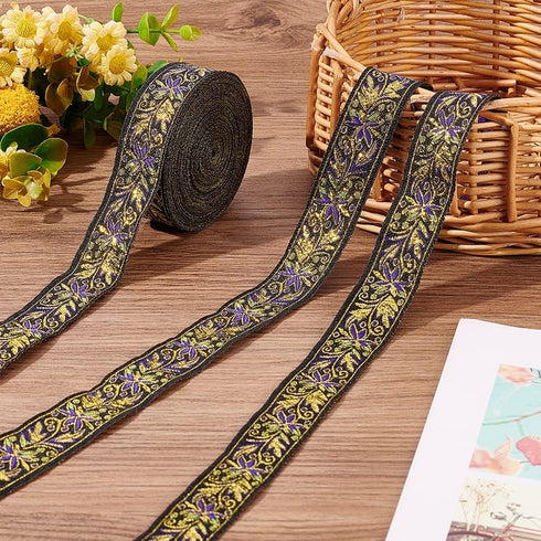 BENECREAT 10.9 Yards 25mm Goldenrod Vintage Jacquard Ribbon, Boho Braid Embroidered Trim for Clothing, Bag, Headbands, Pillowcases, Pet Collar...