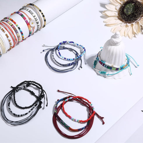 LOLIAS 24 Pieces Waterproof String Bracelets for Women Surfer Wave Boho Bracelet Adjustable Handmade Friendship Bracelet String Ocean Beach Boho B...