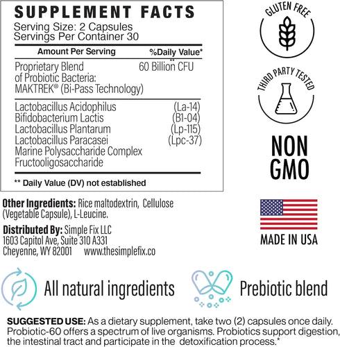Daily Probiotic 60 Billion CFUs w/Organic Prebiotics - Gut Health, Clear Skin, Bloating Aid and Enhanced Nutrient Absorption. Probiotics for Woman...