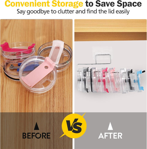 2 Pack Tumbler Lid Organizer, Space Saving Cup Lid Organizer for Kitchen Cabinets for Yeti Tumbler/Stanley Tumbler, Self-Adhesive Tumbler Lid Orga...