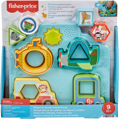 Fisher-Price Baby Sorting Toy Shapes & Sounds Vehicle Puzzle with Music & Lights for Fine Motor Play, Ages 9M+...