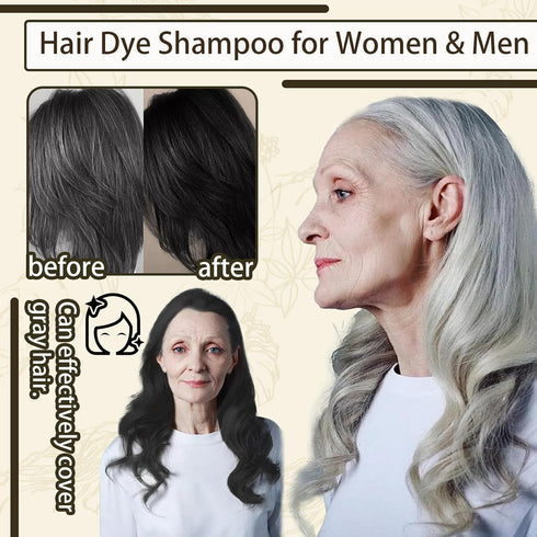 Black Hair Dye Shampoo for Gray Hair?500ML 3 in 1 Hair Dye Shampoo for Women & Men,Easy to Use & Long Lasting Hair Color Shampoo...