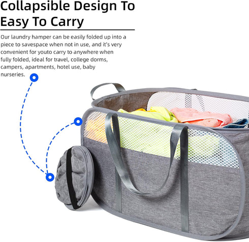 Tear Proof Pop Up Laundry Hampers, with Strong Handles Laundry Hamper, Easy to Carry & Go Up and Down Stairs, Honeycomb Mesh-Breathable, Easy to C...