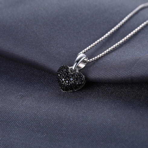 JewelryPalace Love Heart Cut Genuine Black Spinel Pendant Necklace for Women, 14k White Gold Plated 925 Sterling Silver Necklace for Her, Natural ...