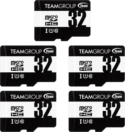 TEAMGROUP Micro 32GB x 5 Pack UHS-I U1 Class 10 SDHC SDXC Read Speed up to 100MB/s High Speed Flash Meomry Card with Adapter for Camera, Surveilla...
