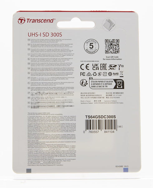 Transcend 64GB SDXC/SDHC 300S Memory Card TS64GSDC300S...