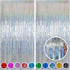 Melsan Foil Curtain, 2 Pack 3.2 ft x 8.2 ft Silver Tinsel Foil Fringe Curtains Backdrop, Sparkle Metallic Foil Curtains for Independence Disco Bac...