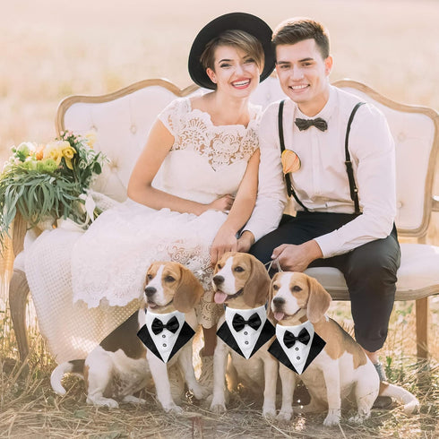 ADOGGYGO Formal Dog Tuxedo Wedding Dog Bandana Collar Dog Collar with Bow Tie Adjustable Dog Bowtie Collar Bandana for Small Medium Large Dog Pet ...