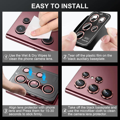 Camera Lens Protector for Samsung Galaxy S22 Ultra, Scratch-Proof, Drop-Proof Alloy Phone Screen Camera Cover Protection for 6.8'' Accessories - B...