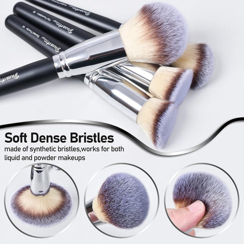 16Pcs ULTRA SOFT Black labeled Makeup Brushes set Contains large powder Flat Foundation Blending Blush Face contour Concealers Brush (16Pcs Matte ...