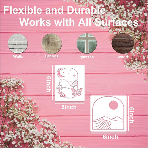 Boho Stencils for Painting Nature Mountain Moon Sun Drawing Stencil Leaf Landscape Paint Template on Wood Wall Art Crafts Shirt Canvas Furniture P...