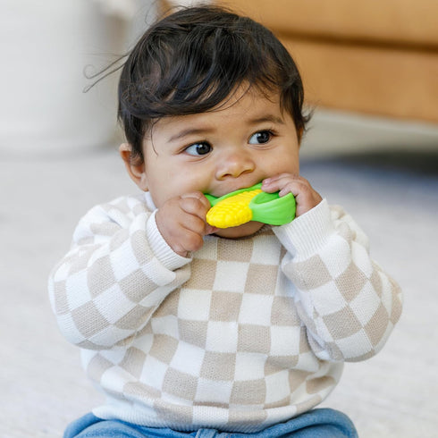 Infantino Lil' Nibbles Textured Silicone Teether - Sensory Exploration and Teething Relief with Easy to Hold Handles, Corn...