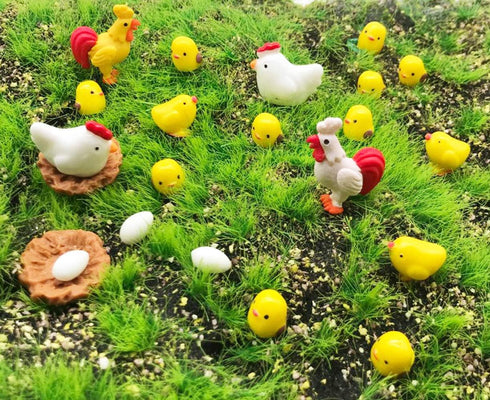 22Pcs Miniature Family Chicken,Cock,Hen,Egg,Chickens Nest Ornament Micro Landscape Fairy Garden Décor...