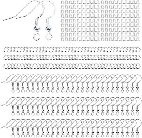 360 Pcs 925 Sterling Silver Earring Hooks Kit?Include Ear Wires Hypo-allergenic Earring Fish Hooks, Open Jump Rings, Clear Silicone Earring Backs ...