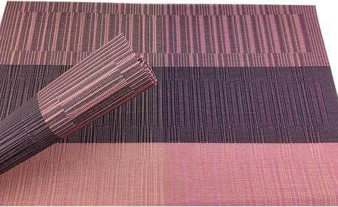 Gugrida Exquisite Woven Vinyl Placemats for Dining Table Heat Resistant PVC Bamboo Style Table Mats (6, Ombre Purple Red)...