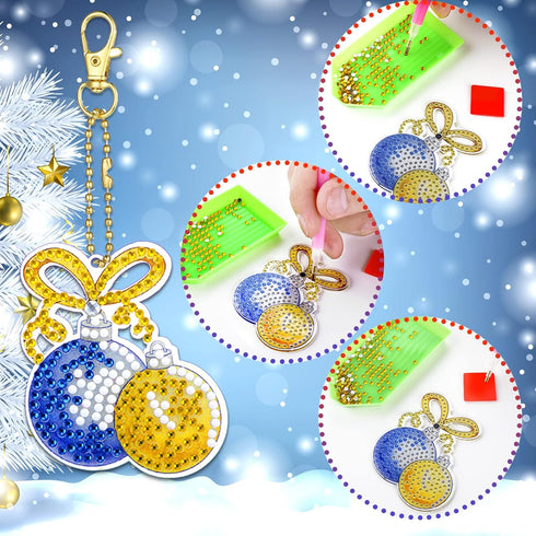 21 Pcs Christmas DIY Diamond Key Chain Ornaments 5D Painting Key Ring Rhinestone Pendant Decorative Hanging Ornament Dot Art Kits Diamond Art Chri...