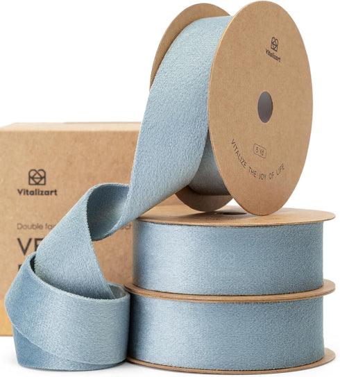 Vitalizart Dusty Blue Velvet Ribbon Set 1 Inch Double Faced for Christmas Ornaments Gift Wrapping 15 Yards Wreath Decoration Bows Making Holiday C...